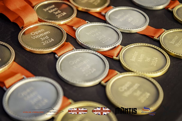 Medals from the 2024 Midlands Nautique UK Wake Nationals Wakeboard - Photo Mantis Pro Media