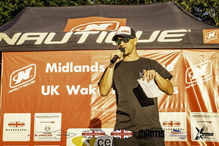 Jay Lloyd on the mic at the 2024 Midlands Nautique UK Wake Nationals - Photo Mantis Pro Media
