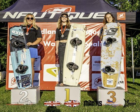 Open Women Podium at the 2024 Midlands Nautique UK Wake Nationals - Photo Mantis Pro Media