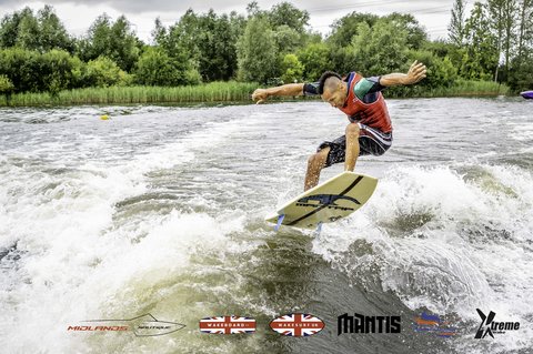 Rider at the 2024 Midlands Nautique UK Wake Nationals Wakesurf - Photos Mantis Pro Media
