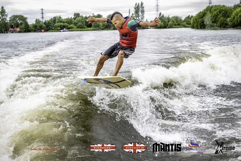 Rider at the 2024 Midlands Nautique UK Wake Nationals Wakesurf - Photos Mantis Pro Media