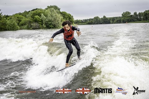 Rider at the 2024 Midlands Nautique UK Wake Nationals Wakesurf - Photos Mantis Pro Media
