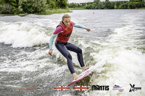 Rider at the 2024 Midlands Nautique UK Wake Nationals Wakesurf - Photos Mantis Pro Media