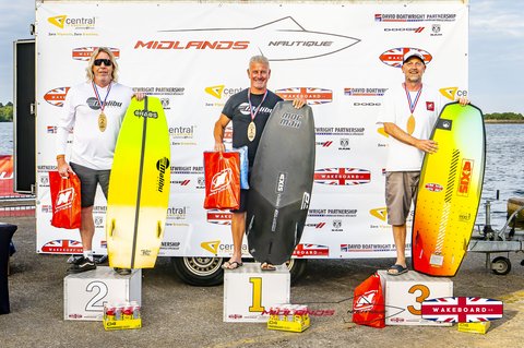 O50 Men Surf Style Podium at the 2025 Midlands Nautique UK Wake Nationals Wakesurf - Photos Mantis Pro Media
