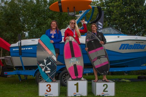 Podium at the 2023 Malibu Boats UK Wakesurf Nationals - Photo Mark Osmond Mich Rowley