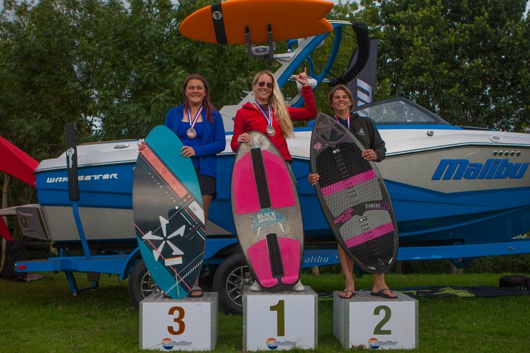 Podium at the 2023 Malibu Boats UK Wakesurf Nationals - Photo Mark Osmond Mich Rowley