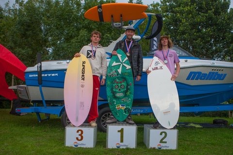 Podium at the 2023 Malibu Boats UK Wakesurf Nationals - Photo Mark Osmond Mich Rowley