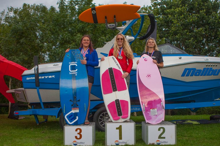 Podium at the 2023 Malibu Boats UK Wakesurf Nationals - Photo Mark Osmond Mich Rowley