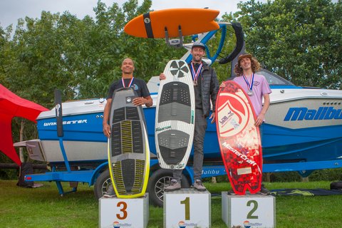 Podium at the 2023 Malibu Boats UK Wakesurf Nationals - Photo Mark Osmond Mich Rowley